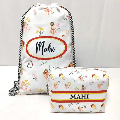 Personalized Drawstring Bag with Box Pouch Combo for Kids